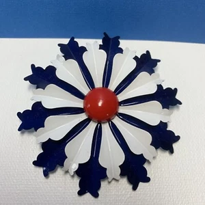 Vintage Large Red White Blue Enamel Flower Brooch Pin - Picture 1 of 12