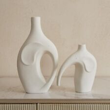 Vase Set 2 Elephant Ceramic White Modern Medium Novelty Jar Decor Free Stand