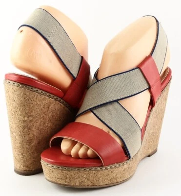 $140 SPLENDID KELLEN Strawberry Red Elastic Designer Platform Wedges 9.5 - Image 1 of 4