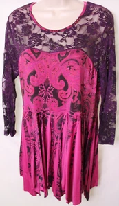 Women's Pyramid Collection Purple Pink Paisley Tunic Blouse Top Size Medium NWT - Picture 1 of 3