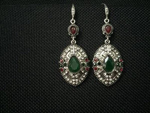 Antique Silver Ovate Rhinestone Studded Earrings - Bild 1 von 1