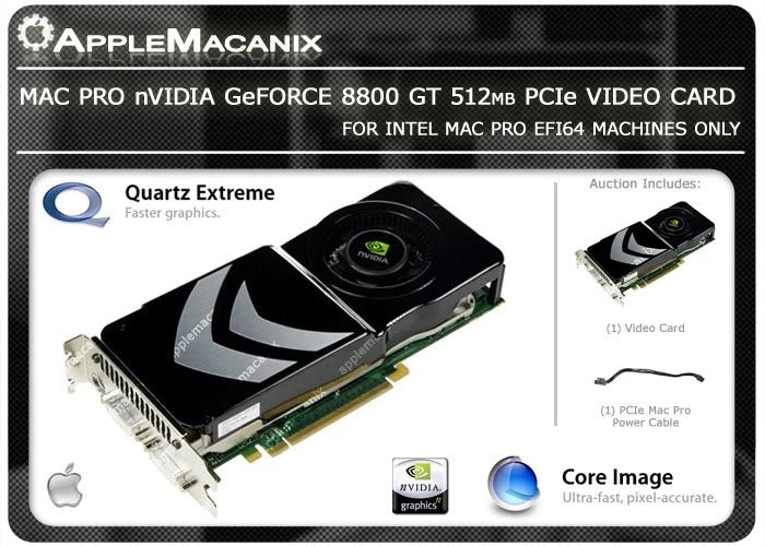 Early 2008 2nd Gen Apple Mac Pro nVidia GF 8800GT 512MB Video Card DOUBLE SLOT - Image 1 of 2