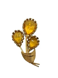 Kramer Signed Yellow Rhinestone Brooch - Picture 1 of 6