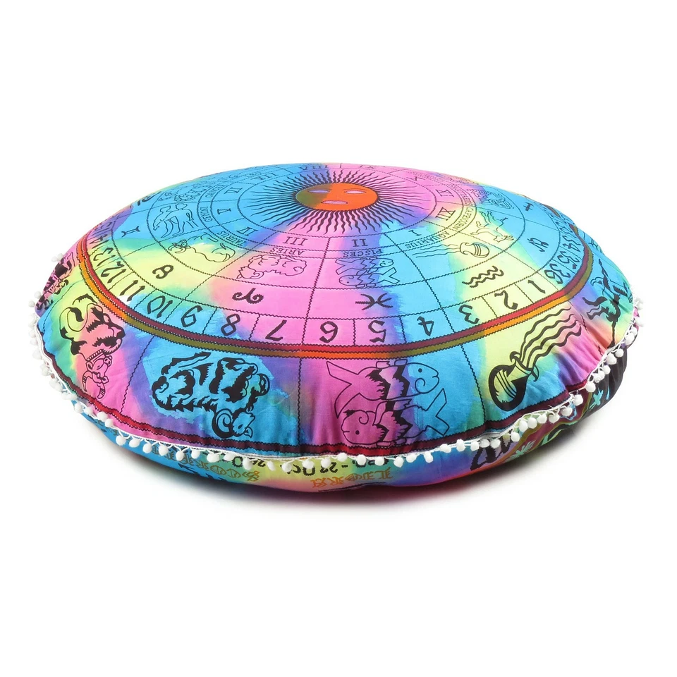 Round Floor Cushion Cover Pouf Indian Mandala Ottoman Throw Pillow Covers - Image 1 of 4