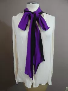 Emilio Pucci Women's 48 / US 14 Button Up Tie Neck 100% Silk Top Ivory Purple - Picture 1 of 17