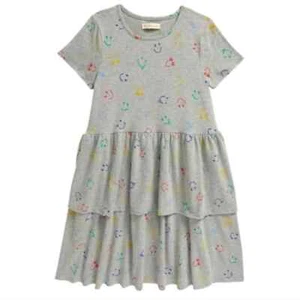 TUCKER + TATE Rainbow Smiley Face Heart Emoji Ruffle Tier T-Shirt Dress 7 GIRLS - Picture 1 of 5