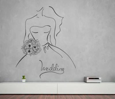 Vinyl Decal Wall Sticker Wedding Contour Sketch Bride with Bouquet (n1002) - Image 1 of 3