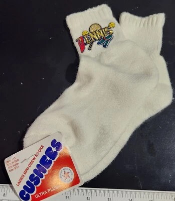 Mini Calcetines Cushees De Colección Años 80 Mujer Talla 9-11 Blanco Gimnasio Deporte Tenis Parche Nuevo de Lote Antiguo Foto 1 de 4