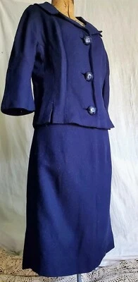 Vintage 1960s Mod, Designer Dan Millstein Tailored Skirt, Suit Midnight Blue L - Image 1 of 4