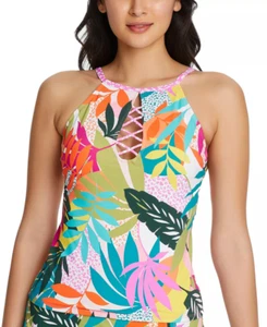 Bleu Rod Beattie MULTI Wild at Heart High-Neck Tankini Swim Top, US 6 New - Picture 1 of 4