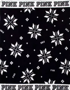 NEW VICTORIA'S SECRET PINK BLACK WHITE SNOWFLAKE BLANKET THROW LARGE SOFT PLUSH - Picture 1 of 1