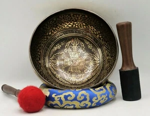 Ciotola canto scolpita Vishwa Vajra fatta a mano 12" - Meditazione, bilanciamento chakra - Foto 1 di 9