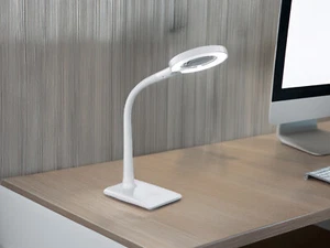 LED Schreibtischleuchte weiß Lupe + Dimmer, Schreibtischlampe Arbeitslampe Büro - Bild 1 von 7