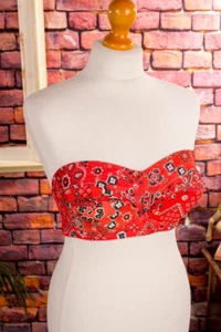 Vintage Original 60er 70er Top sin Tirantes Sujetador Rojo Patrón Rockabella 38 - Imagen 1 de 6