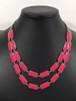 Collar Coastal Western Rosa Esmalte Rectángulo Eslabón de Cadena Doble Capa 18 pulgadas Foto 1 de 4