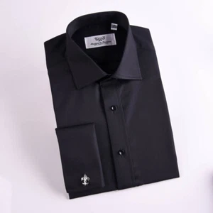 Camisa de vestir formal de popelín negra para eventos de cena jefe de negocios fiesta club tallas grandes - Imagen 1 de 10