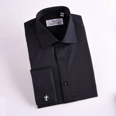 Camisa de vestir formal de popelina negra para evento jefe de negocios fiesta club tallas grandes Foto 1 de 4