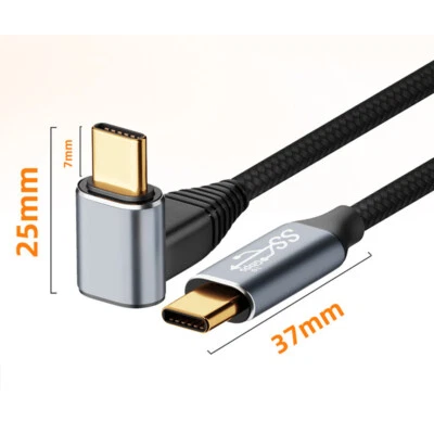 90 Degree Up Down Angled Type-C USB-C Male to Male USB3.1 10Gbps 100W Data Cable - Image 1 of 4