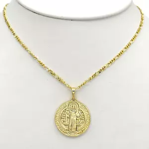 Colgante de doble cara de San Benito enchapado en oro de 14K. Medalla de San Benito - Imagen 1 de 5