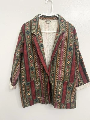 Chaqueta Blazer Vintage Años 80 Tapiz Suroeste Cinturón Sol Hecha en EE. UU. Western Grande Foto 1 de 4