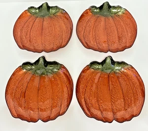 4- AKCAM Turkish Glass Orange FALL HARVEST PUMPKIN Shape Side Plates 8" NEW! - Picture 1 of 11