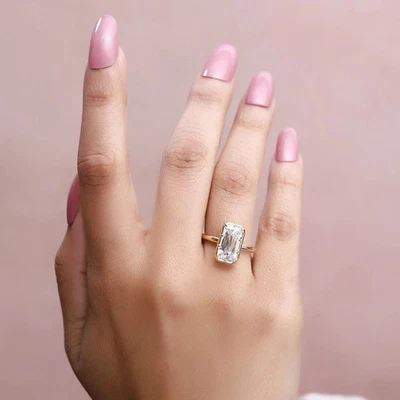 3Ct Elongated Cushion Cut IGI Certified Lab Grown Diamond Ring 14K Yellow Gold - Image 1 of 4