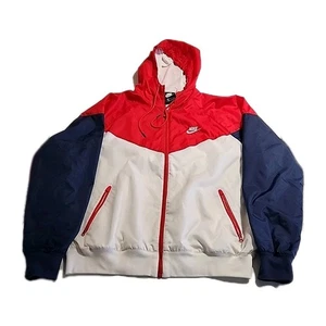 NIKE Sportswear Windrunner Windbreaker Jacket Mens M Red White Blue Hooded Zip - Picture 1 of 11