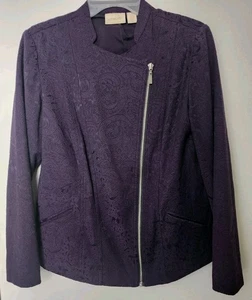 CHICO’S Purple Textured Moto Zipper Long Sleeves Lined Jacket, Size Chico's  0 - Picture 1 of 3