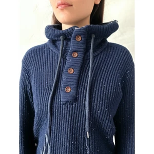 Prana Blue Ribbed Womens Wool Blend Knit Hooded Henley Sweater Large - Picture 1 of 11