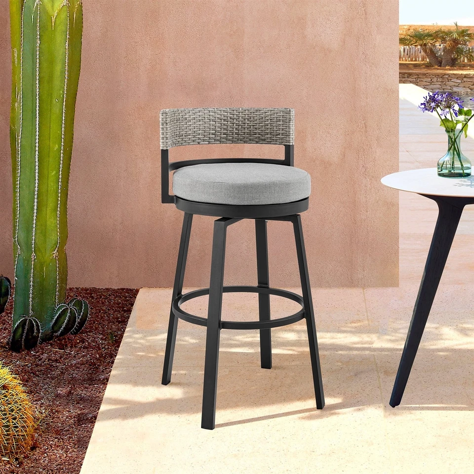 Armen Living 33 x 22 x 22 in. Bar Height Bar Stool in Aluminum with Wicker - Image 1 of 1