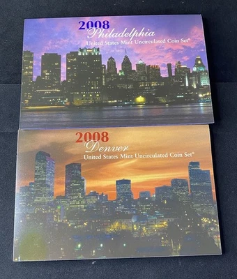 2008 U.S. Mint Uncirculated Denver & Philadelphia 28 Coins Set Free Shipping - Image 1 of 4
