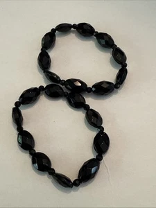 Set Of 2 Faceted Black Bead Stretchy Bracelets 5-27 - Picture 1 of 3