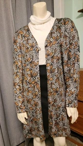 Vtg 90'S Donna Morgan Mid-length Open Front Autumn Leaves Cardigan Made In USA  - Picture 1 of 8