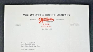 1949 WALTER BREWING COMPANY WALTER'S PILSNER BEER PUEBLO, CO SIGNED LETTER FP165 - Picture 1 of 7
