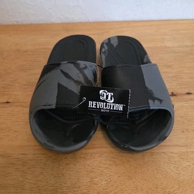 OT Revolution Niños Sandalia Zapatos Medianos 13-1 Sin Cordones Negro Gris Bloque de Color Vegano Foto 1 de 4