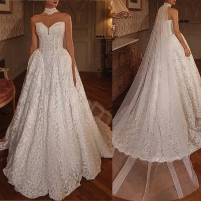 Elfenbein Ballkleid Brautkleid Stickerei V-Ausschnitt Blumenapplikationen - Bild 1 von 4