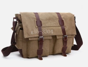 Men Vintage Thick Canvas Shoulder Classic Satchel Handbag Laptop Messenger Bag - Picture 1 of 17