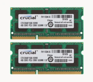 Crucial 8 GB DDR3 RAM 2x 4 GB PC3L-12800 1600Mhz SODIMM Notebook Laptop Memory # - Picture 1 of 8