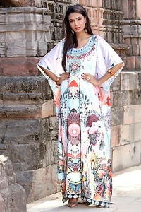 Sakhee Caftanes Seda Caftán Look & Feel Embellecer Cuentas Resort Ropa de Playa Caftán - Imagen 1 de 5