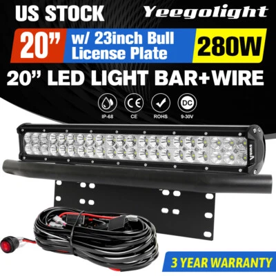 23" Bumper License Plate Mount Bracket+20" 280W LED Light Bar Holder Combo +Wire - Image 1 of 4