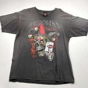 Harley Davidson Jester Graphic T-Shirt Mens L Black Skull Fire Fresno Crazy Fade - Bild 1 von 15