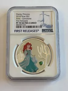 2018 Niue Silver 1oz Disney Princess Ariel Gemstone The Little Mermaid NGC PF 70 - Picture 1 of 2