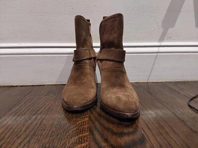 USADO 1x BURBERRY Mujer Talla EU 37 US 6.5 LARINA Marrón Gamuza Hebilla Botines Italia Foto 1 de 4