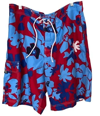 American Eagle Outfitters Mens Red & Blue Floral Swim Trunks Size 36 Polyester D - Image 1 of 4