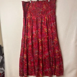 Lane Bryant dress sz 24 Smocked Strapless Maxi tiered red paisley chiffon - Picture 1 of 4