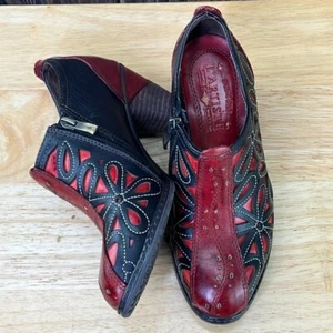Spring Step L'Artiste Arabella Ankle Booties Side Zip Red/Black Sz 35/4 leather - Picture 1 of 9