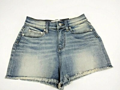 Pantalones cortos de mezclilla de cintura alta Pink Victorias Secret para mujer con puños con flecos talla 0-NUEVOS Foto 1 de 4