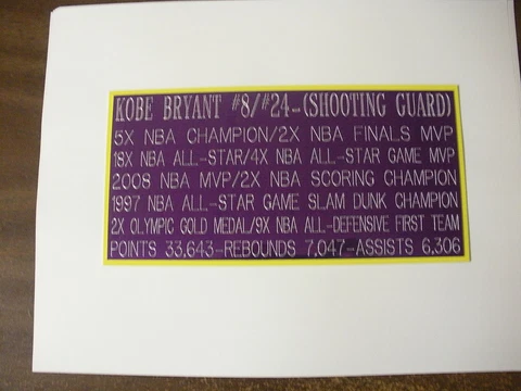 KOBE BRYANT CAREER ENGRAVED NAMEPLATE (4 X 8) FOR PHOTO/DISPLAY/POSTER Cover