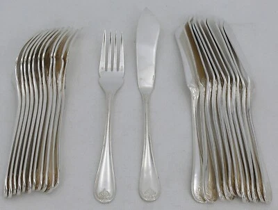 Christofle Malmaison ancien, 12 couverts à poisson, 24 pièces en métal argenté. - Photo 1/4