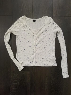 Art Class Girls XL 14/16 Long Sleeve Floral Top White Blue Button Up  - Image 1 of 4